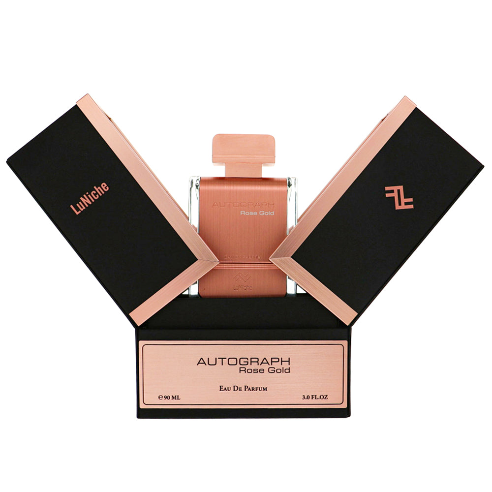 Luniche Autograph Rose Gold Unisex Perfume Bottle & Packaging