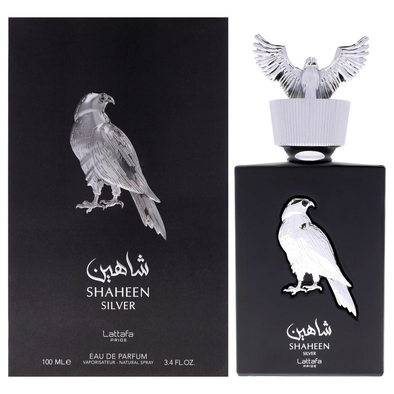 Lattafa Pride Shaheen Silver Women Perfume Bottle & Packaging